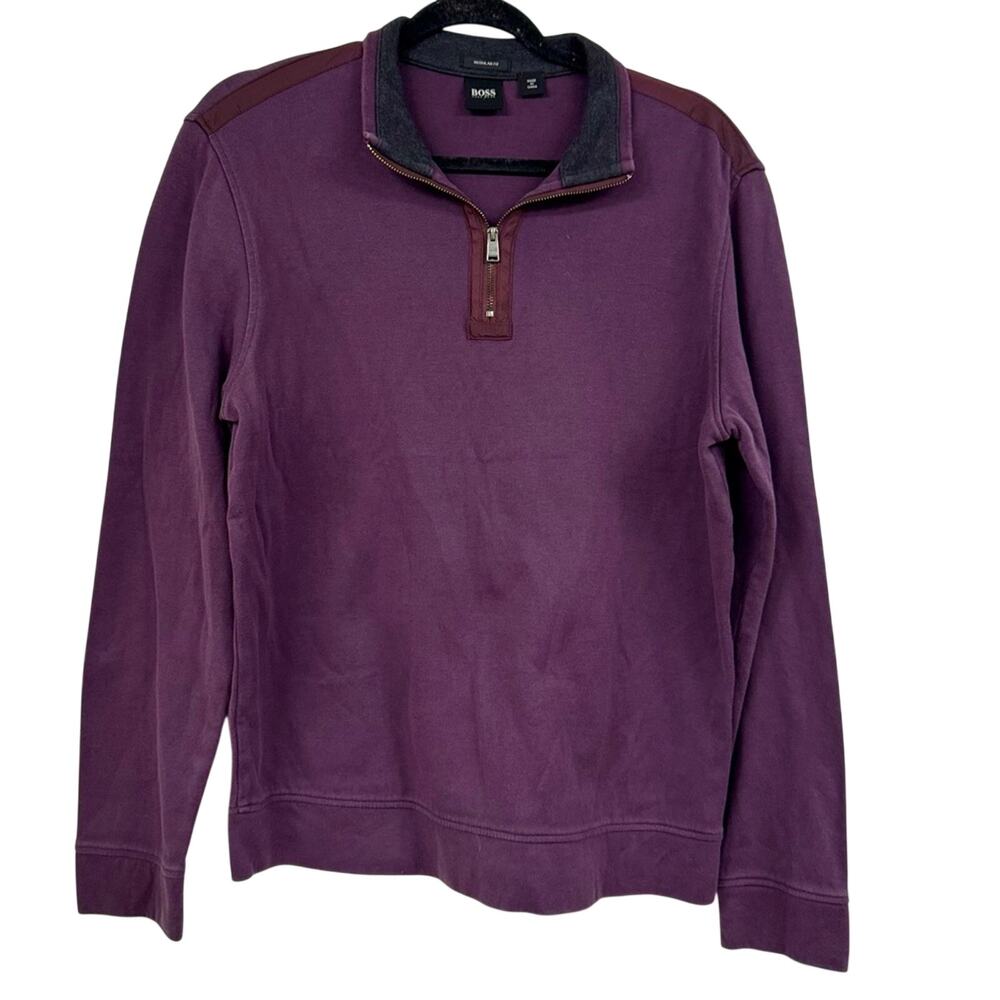 Boss Hugo Boss Purple Quarter Zip Mens Pullover Sweater M Preppy Classic